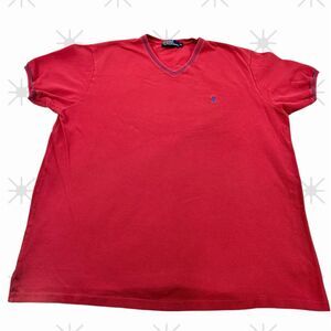 Vintage Polo Ralph Lauren Men's V-Neck T-Shirt Red XL‎ Short Sleeve